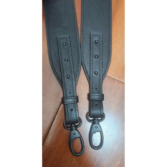 Black Leather Adjustable Bag Strap40"Wide Shoulder Replacement Strap Metal Clasp - Picture 4 of 10